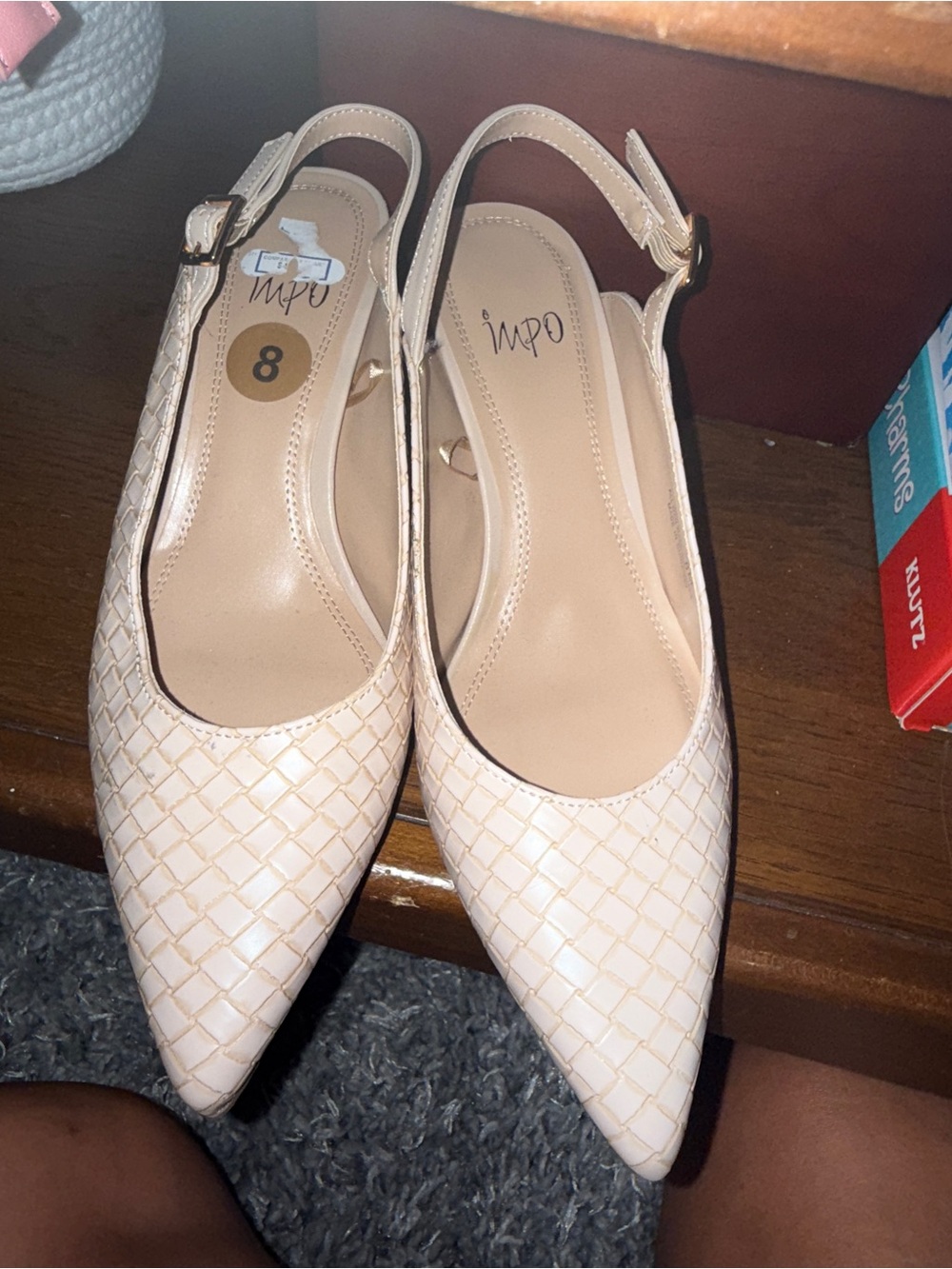 Impo Beige Woven Pointed Slingback Flats